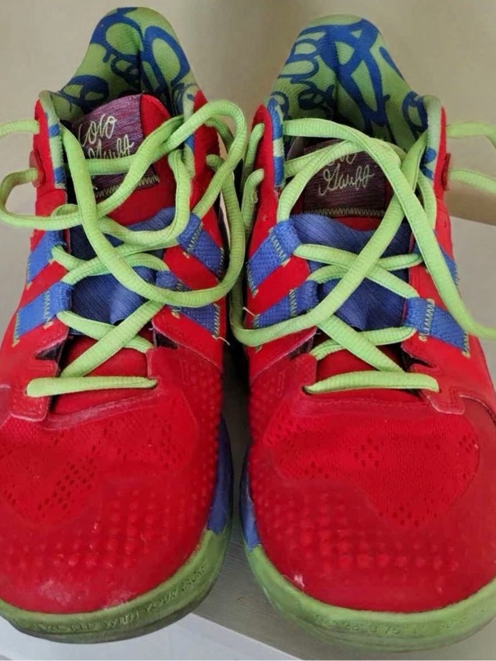 Unisex Athletic Sneakers in Red with Lime and Blue Accents